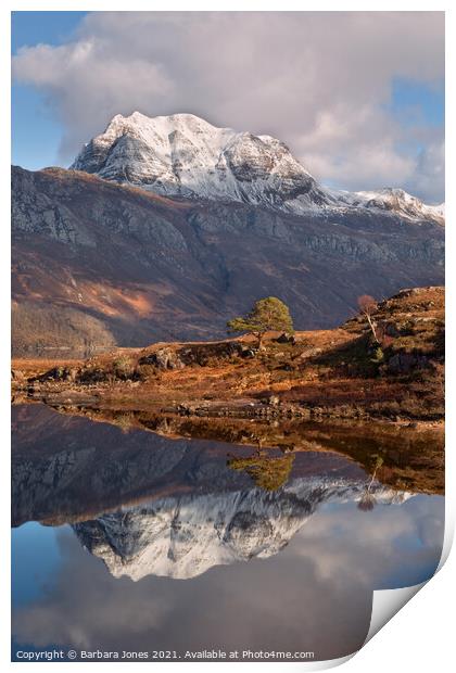 Loch Maree Slioch Reflection in Winter   Print by Barbara Jones