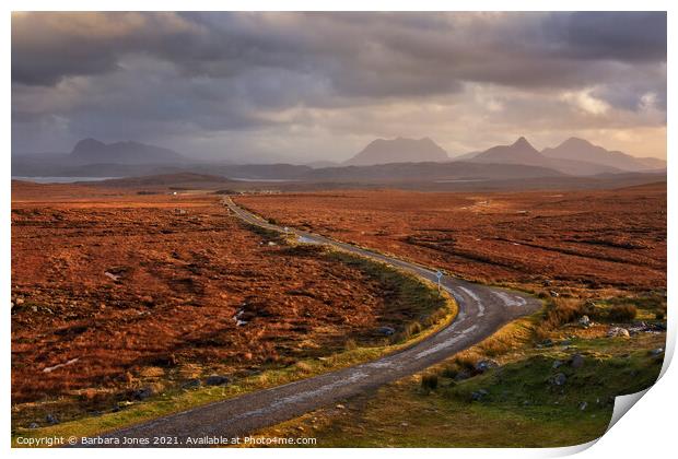 Inverpolly Hills Single Track Road Coigach Scotlan Print by Barbara Jones