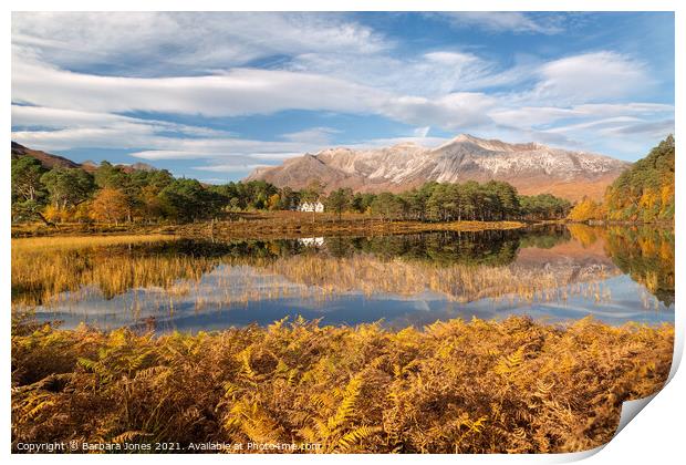 Beinn Eighe Loch Coulin in Autumn Torridon Scotlan Print by Barbara Jones