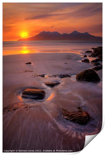 Sunset over Rum,  Isle of Eigg Scotland. Print by Barbara Jones