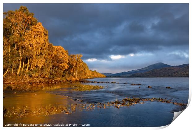 Loch Rannoch Golden Glow, Perthshire Scotland. Print by Barbara Jones