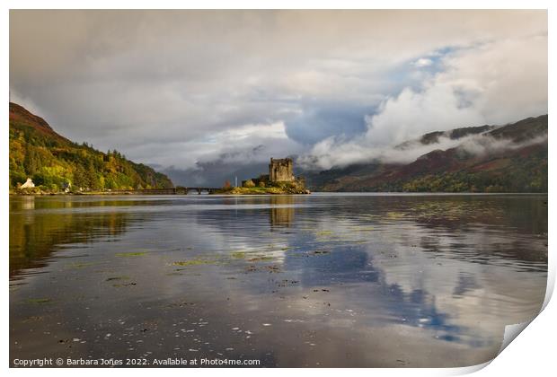 Loch Duich, Eilean Donan Castle and Mist, Scotland Print by Barbara Jones
