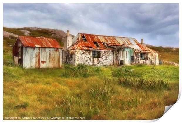 Golden Road Cottage Ruin at Quidnish Isle of Harri Print by Barbara Jones
