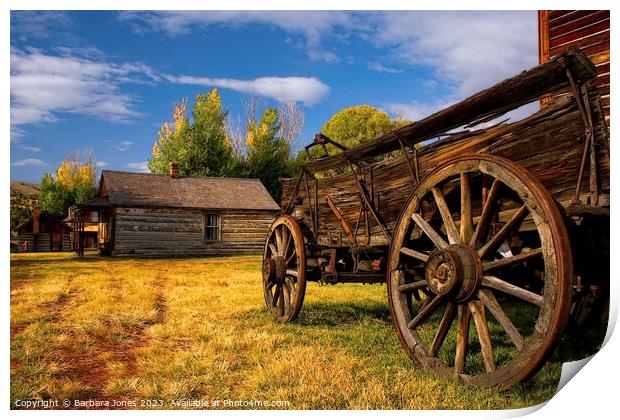  Nevada City Ghost Town Cart and Cabin Montana USA Print by Barbara Jones