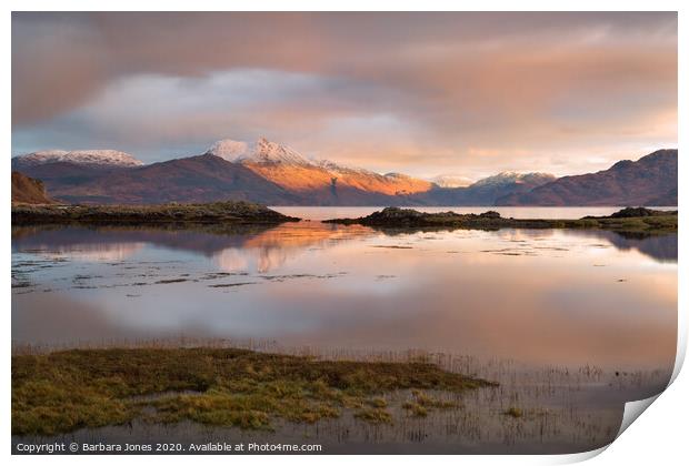 Knoydart Sunset and Loch Hourn Skye Scotland Print by Barbara Jones