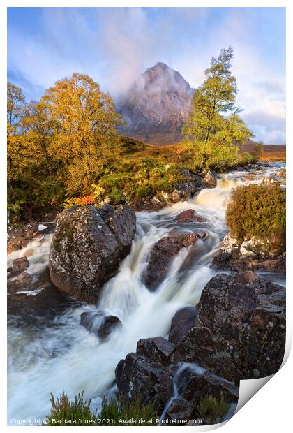 Buachaille Etive Mor Waterfall Glen Etive Scotland Print by Barbara Jones