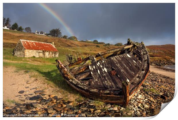 Talmine Beach Reaper Boat Wreck and Rainbow  Print by Barbara Jones