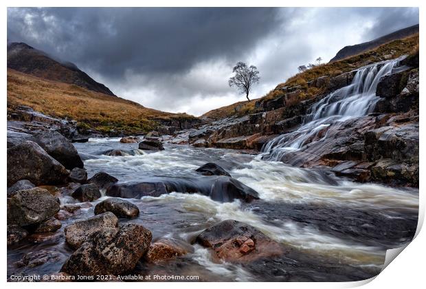 Glen Etive Waterfalls and River Scotland Print by Barbara Jones