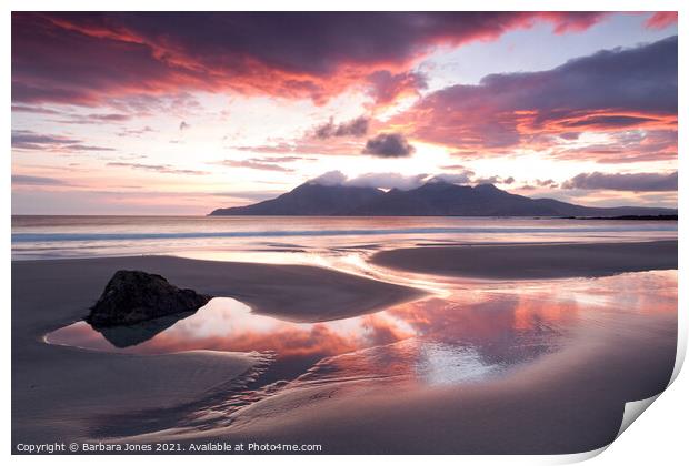 Singing Sands at Sunset  Isle of Eigg Scotland. Print by Barbara Jones