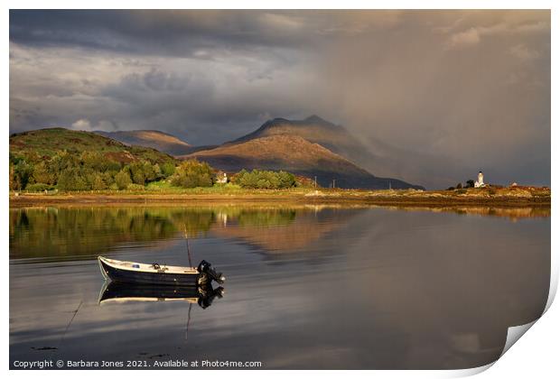 Beinn Sgritheall and Isle Ornsay Lighthouse. Print by Barbara Jones