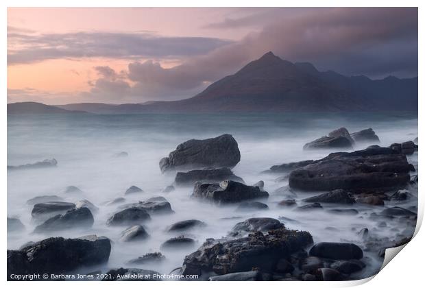 Ethereal Sunset on the Black Cuillin Print by Barbara Jones