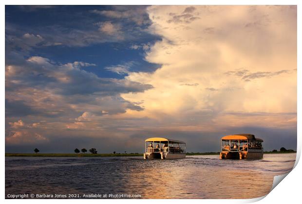 Romantic Sunset Safari on the Chobe River Print by Barbara Jones