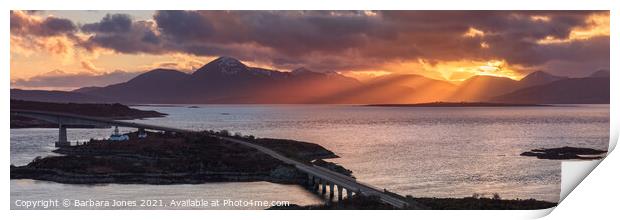 Majestic Sunset over the Skye Bridge and Cuillins Print by Barbara Jones
