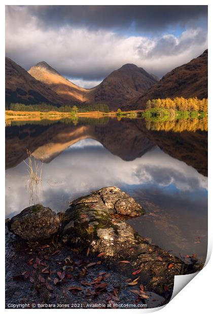 Glen Etive Lochnan nam Urr in Autumn Scotland Print by Barbara Jones