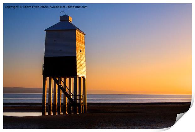 The wooden lighthouse at Burnham on Sea, Somerset Print by Steve Hyde