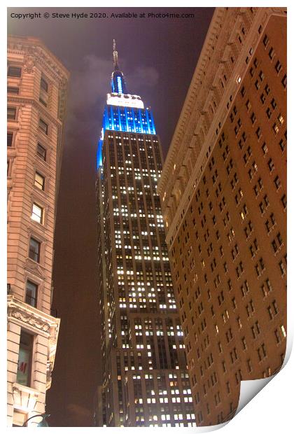 The Empire State Building, New York City illuminated at night Print by Steve Hyde