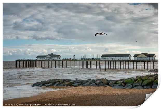 Southwold Beach and Pier Print by Viv Thompson