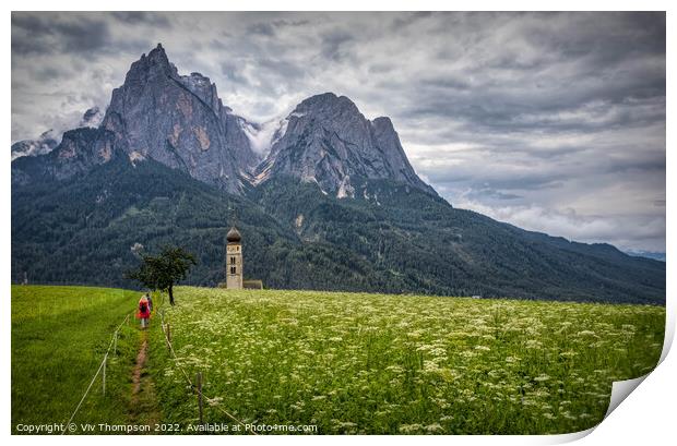 Walking in South Tyrol Print by Viv Thompson