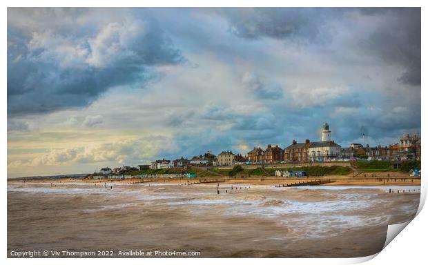 A Golden Sunset over Southwold Seafront Print by Viv Thompson