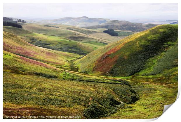 The Harthope valley from the Cheviot hills. Print by Paul Clifton