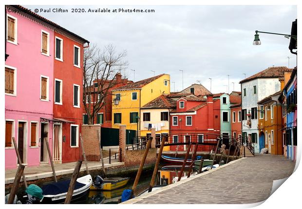 The pretty cottages on Burano island. Print by Paul Clifton