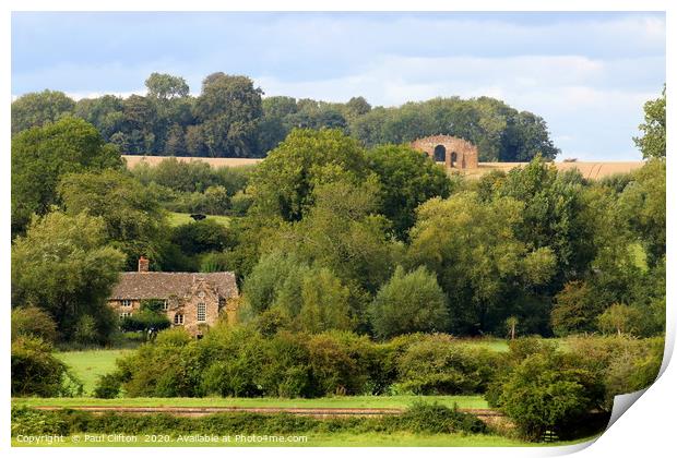 The cottage and the folly. Print by Paul Clifton