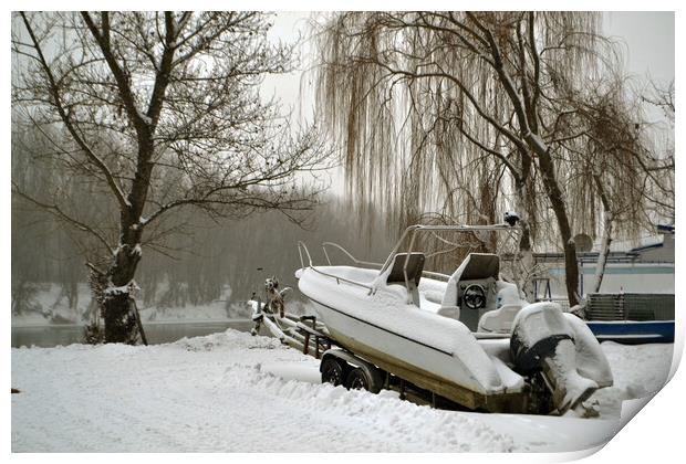A boat covered in snow  Print by liviu iordache