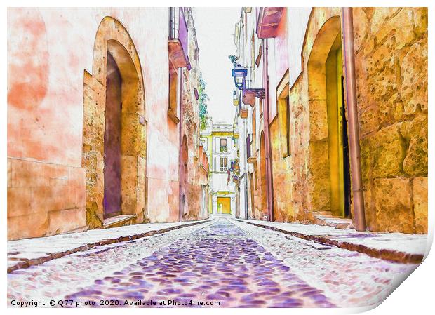 beautiful narrow alley in the old town of spain, w Print by Q77 photo
