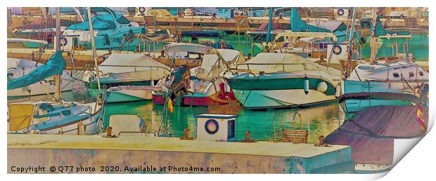 Illustration of a small port with yachts and ships in sunny Spai Print by Q77 photo