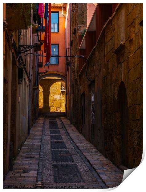 charming narrow street, street with colorful facades of buildings, vintage style Print by Q77 photo