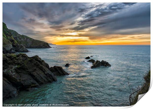 Sunset Over Lundy Island Print by Rick Lindley