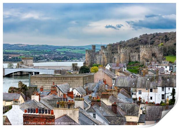 Conwy Castle Over The Rooftops Print by Rick Lindley