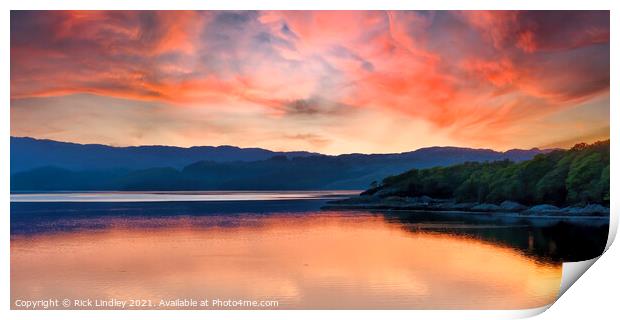 Sunset Loch Sunart Print by Rick Lindley