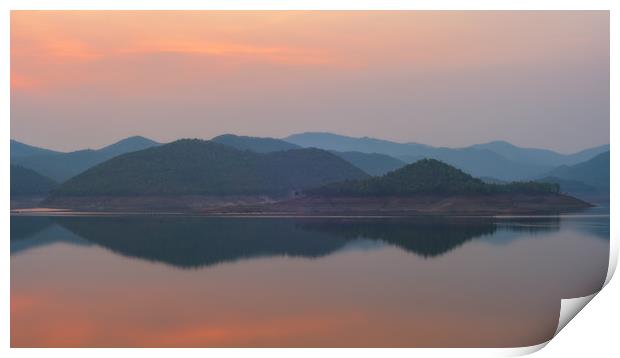 Mountain lake reflections Chiang Mai Thailand Print by Rowan Edmonds