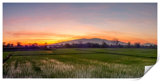 Panorama Mountain view sunset Chiang Mai Thailand Print by Rowan Edmonds