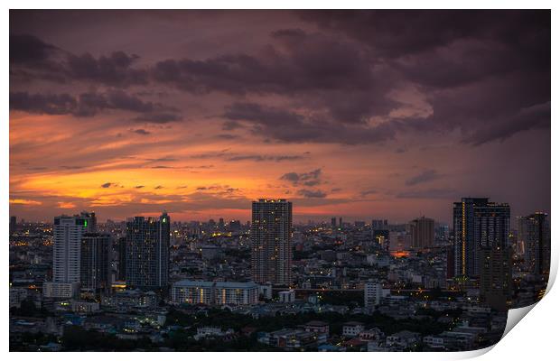 Sunset Cityscape Bangkok Thailand Print by Rowan Edmonds