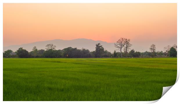 Mountain Sunset Warm Glow Chiang Mai Thailand Print by Rowan Edmonds