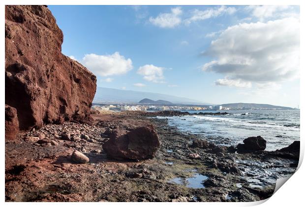 Dramatic red coloured cliffs on the coast of Monta Print by Josef Kubes