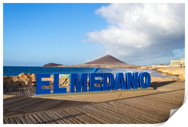 Three-dimensional sign El Medano on long promenade Print by Josef Kubes