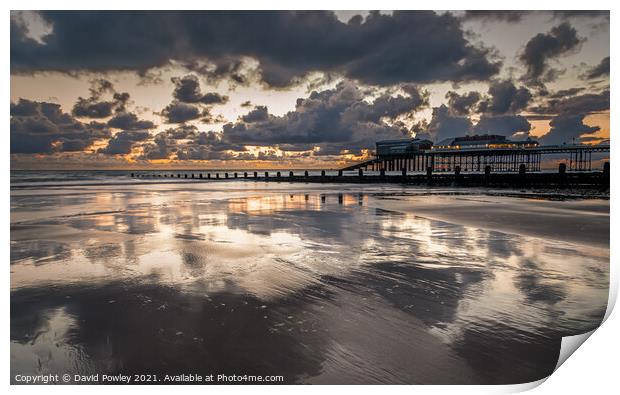 Sunrise Reflections on Cromer Beach North Norfolk  Print by David Powley