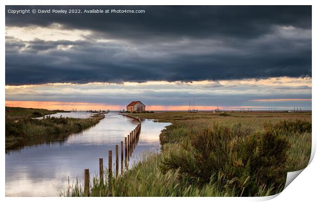 Sunset Reflections in Flooded Thornham Harbour Print by David Powley