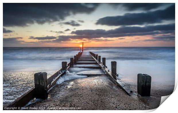 Golden Sunrise over Norfolk Beach Print by David Powley