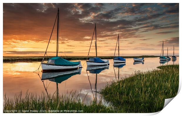 Blakeney Boats at Sunset Print by David Powley