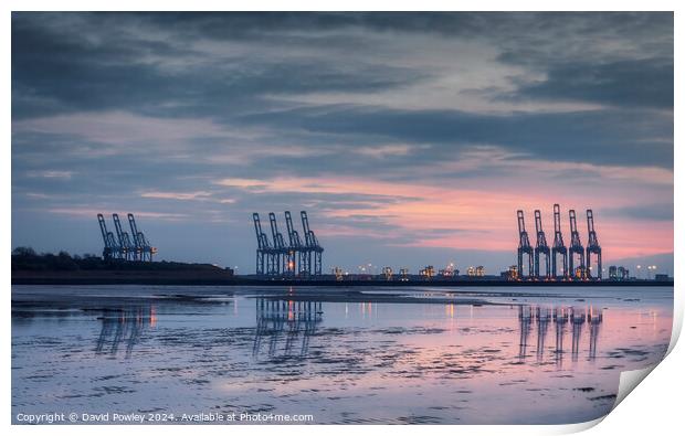 Harwich Docks At Dawn Print by David Powley