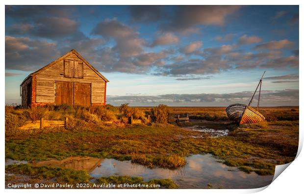 Early light at Thornham Harbour North Norfolk Print by David Powley