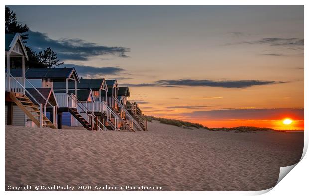 Wells-next-the-sea Beach hut sunset Print by David Powley