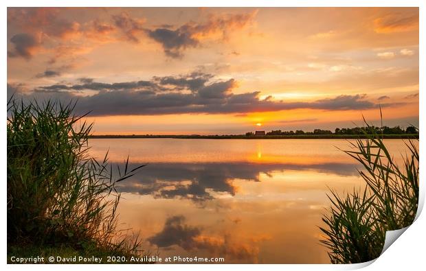 Sunset over Horsey Mere Print by David Powley