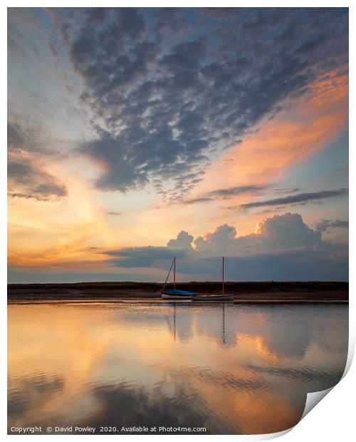 Evening colour in the sky at Burnham Overy Staithe Print by David Powley