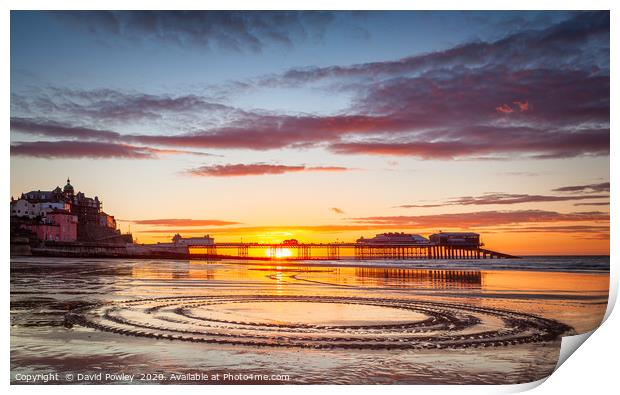 Low tide sunset on Cromer beach Print by David Powley