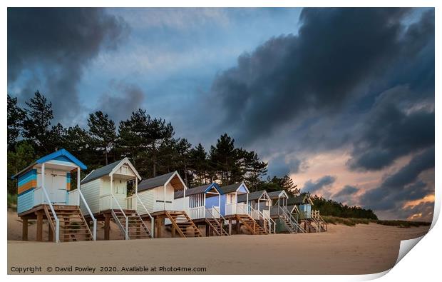 Wells-next-the-sea Beach Huts at Sunset Print by David Powley